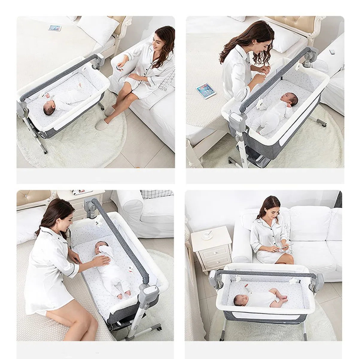 SteAnny Cuna Mecedora eléctrica para bebé, cunas mecedoras para recién Nacidos, Cuna para Dormir Junto a la Cama, Cuna portátil fácil de Plegar, Cama de Viaje Ajustable para bebé(Rosa)