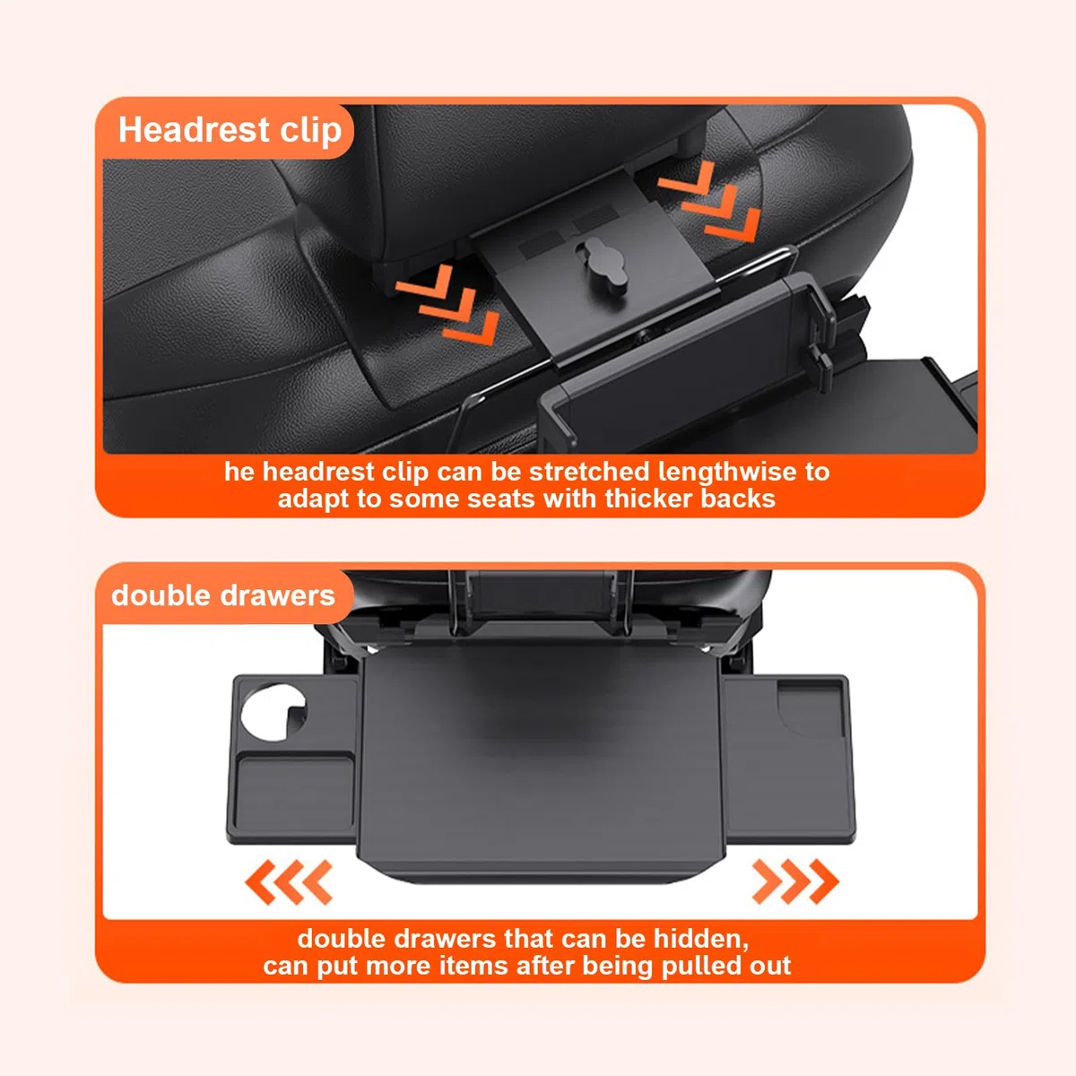 Mesa de Asiento Trasero de Coche, Organizador de Mesa de Asiento Trasero, Escritorio de Comedor de Viaje Ajustable, Superficie portátil para Alimentos, Mesa multifunción para niños y Adultos