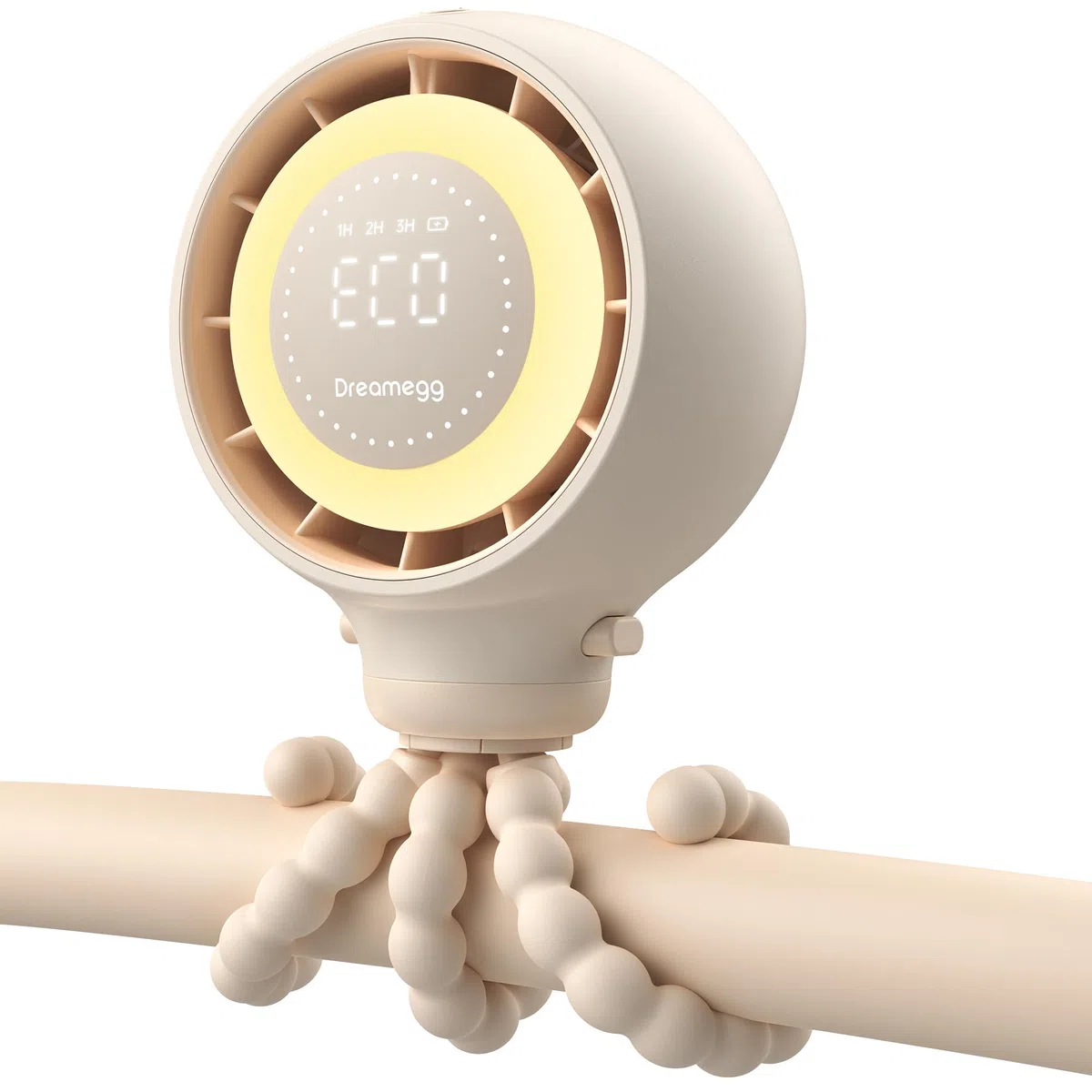 Dreamegg Ventilador Carrito Bebe Pantalla LED Inteligente, Clip 360° Desmontable, 4 Velocidades de Viento, 2 Luces Nocturnas, Ventilador Portatil USB Recargable 4000mAh, Camper Furgoneta Accesorios