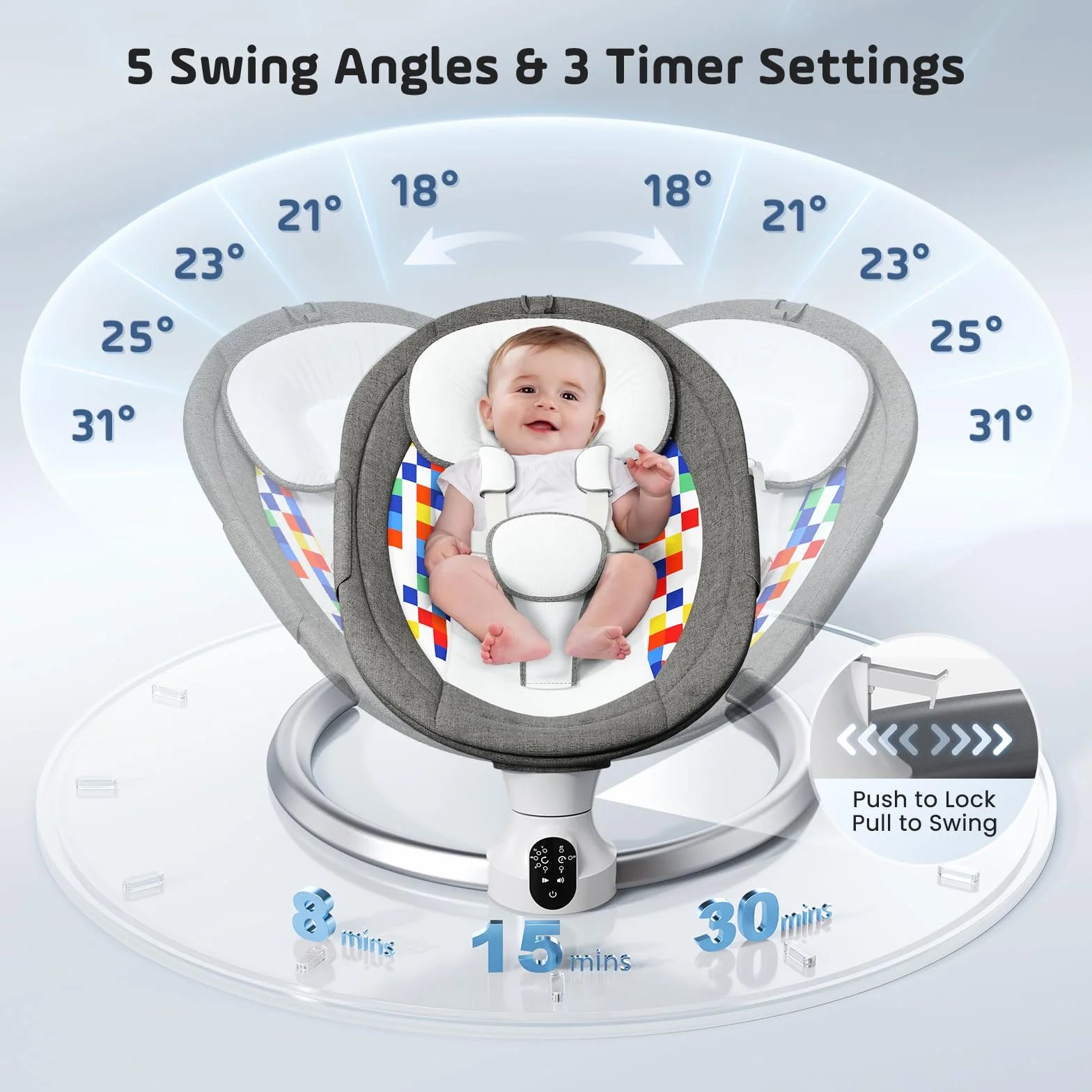Hamaca para Bebé, Bluetooth Habilitado Eléctrica Silla Mecedora para 0-9 kg de Bebé Funcionamiento con App y Mando a Distancia Balancin para Bebes Arco Regulable, con Melodias