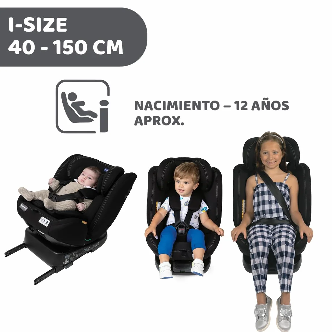 Chicco Unico EVO I'Size Classic Silla de Coche ISOFIX 360º Giratoria 40-150 cm Grupo 0123 Negra