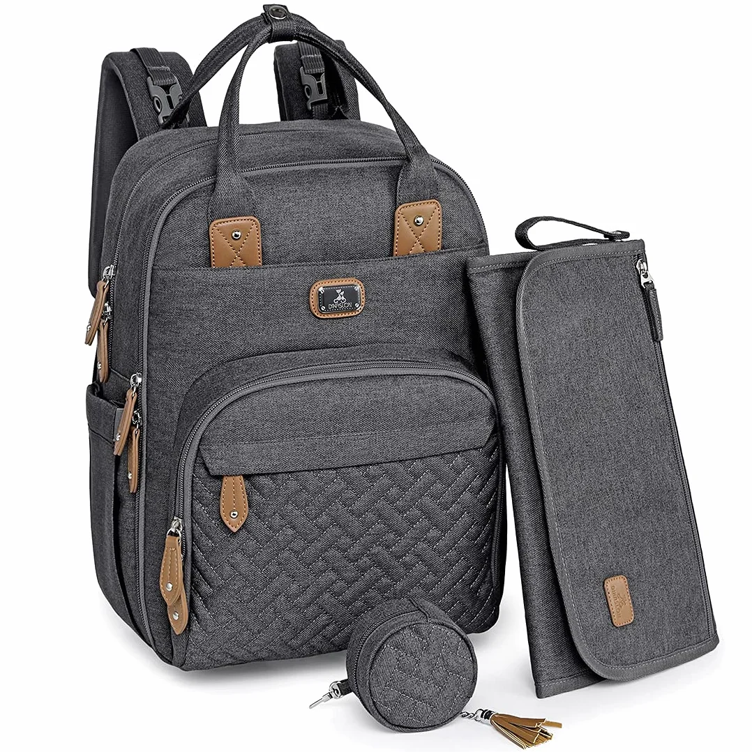 Dikaslon Mochila Cambiador, Mochila Pañalera Grande Bolsas Multifuncionales para Bebés con Cambiador Portátil, Portachupete y Correas para el Cochecito, para Mamá y Papá