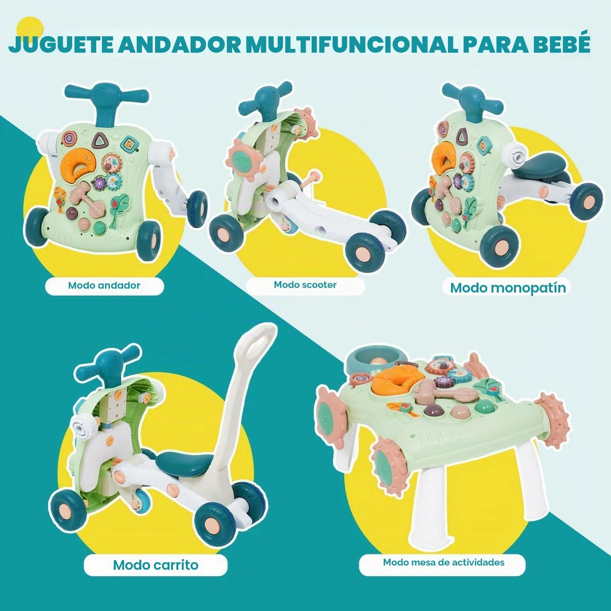 Andador Bebés,6 en 1 Caminador Bebe de juguetes de entretenimiento,Ruedas con velocidad regulable,Tablero de Juego Extraíble,para bebés de 12 a 36 meses