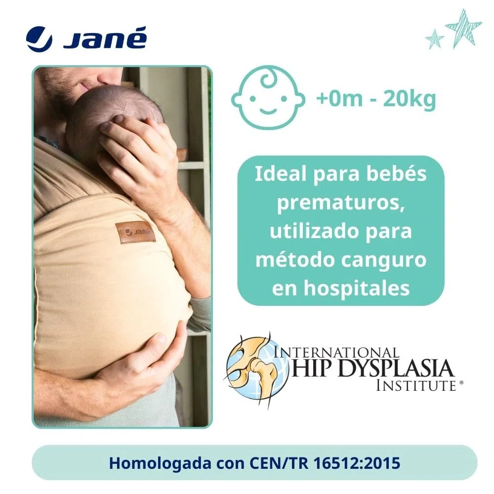 Jané Cocoon Fular Porteo Elástico, Desde Nacimiento hasta 20 kg, 5 m, Método Canguro, Ergonómico y Transpirable, con Bolsa, Greyland