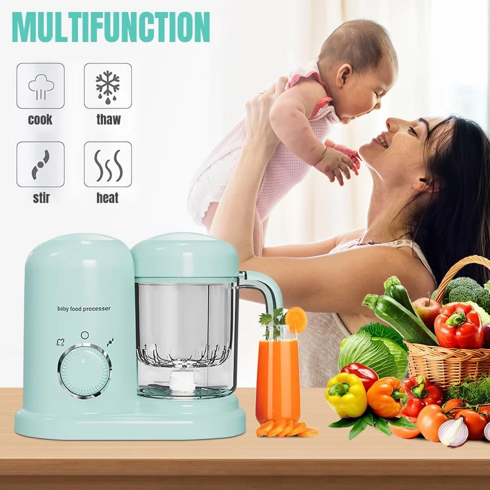 Robot Cocinero Mezclador para Bebés, Robot Multifunción 4 en 1, Interruptor Giratorio, Cocción al Vapor, Mezclado, Descongelación, Calentamiento, Bol y Cuchillas Extraíbles, Limpieza Fácil