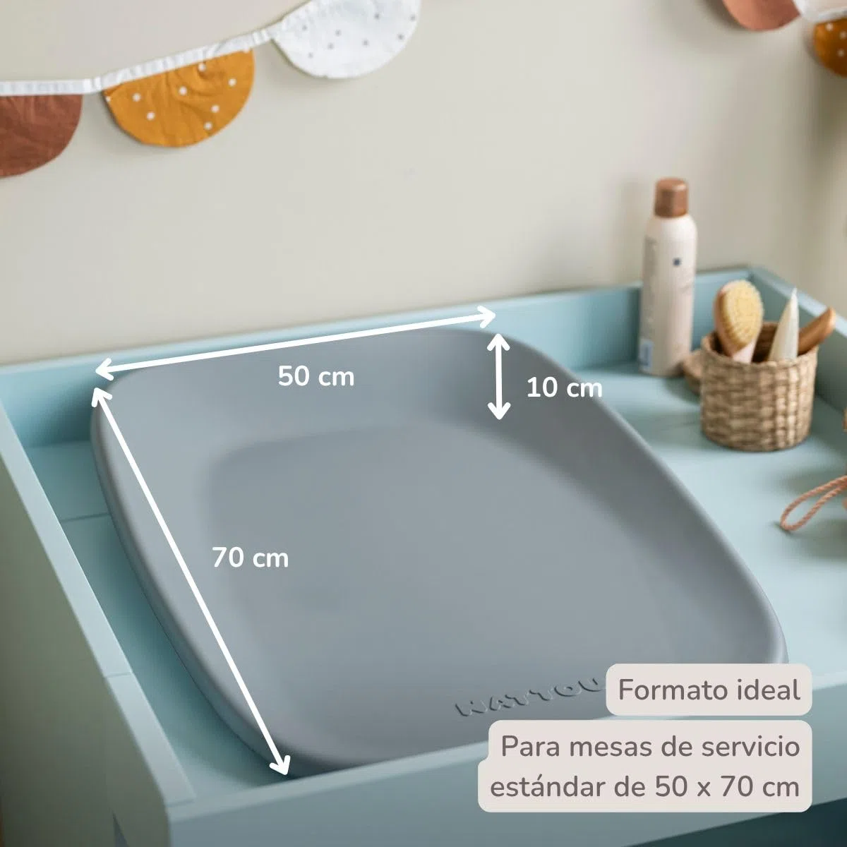 Nattou Cambiador bebe - Softy Cambiador silicona bebe de suave espuma de PU - Lavable - 50 x 70 cm - Gris