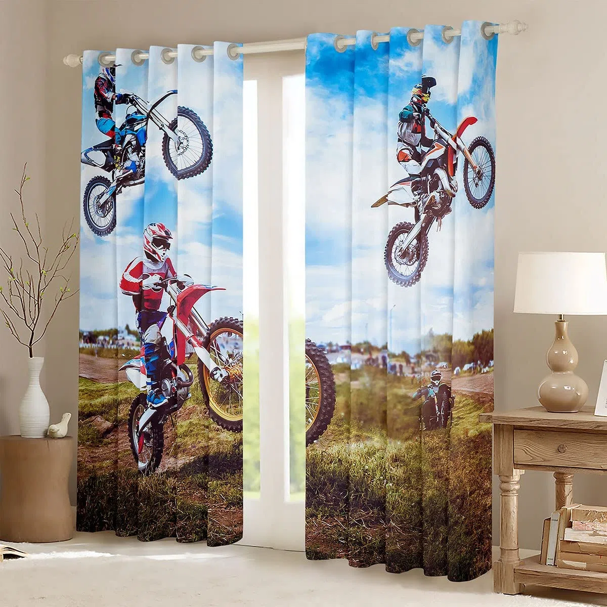 Cortina de Bicicleta de montaña para niños, Motocross, Cortinas de Ventana para niños, niñas, Adolescentes, Deportes Extremos, Carreras, Cortinas para Dormitorio, Sala de Estar, Motocicleta, tratamie