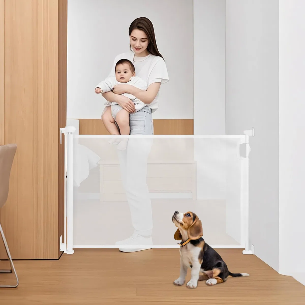 Nobleza - Puerta Seguridad Bebé Extensibles, Barrera Seguridad Nños y Perros 0-180cm, Apertura con Una Mano, Ideal para Escaleras, Puertas, Interior y Exterior, Blanco