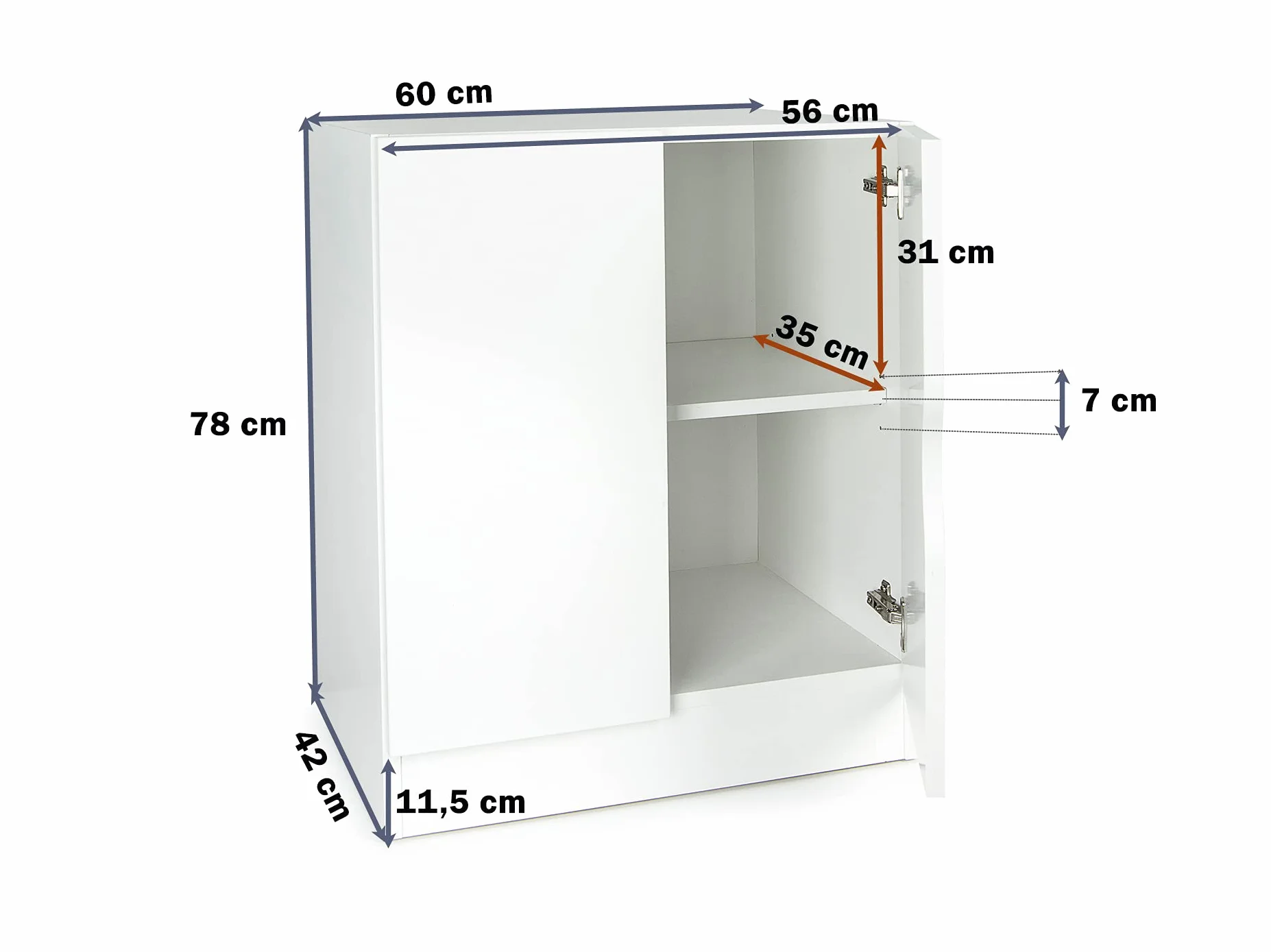leomark Mueble Roma Blanco Semimate Armario Bajo 60x42x78 cm con Estante Ajustable Diseno Clasico Tablero 18 mm Asa Segura Montaje Sencillo Ideal para Salon Dormitorio o Pasillo, Caballo