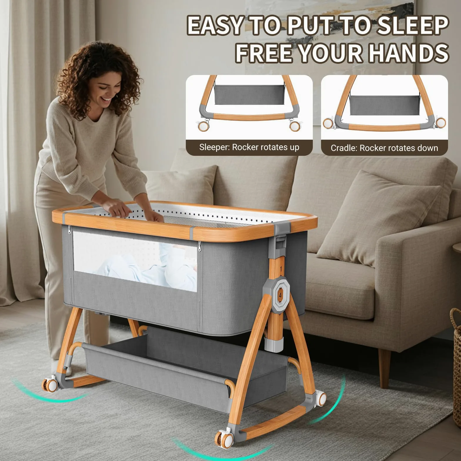 NIKYJM Cuna Bebe,3 en 1 Cuna Colecho Moises para Bebe Portatile 6 Velocità Regolabile in Altezza e Inclinazione con 4 Freni Sulle Ruote