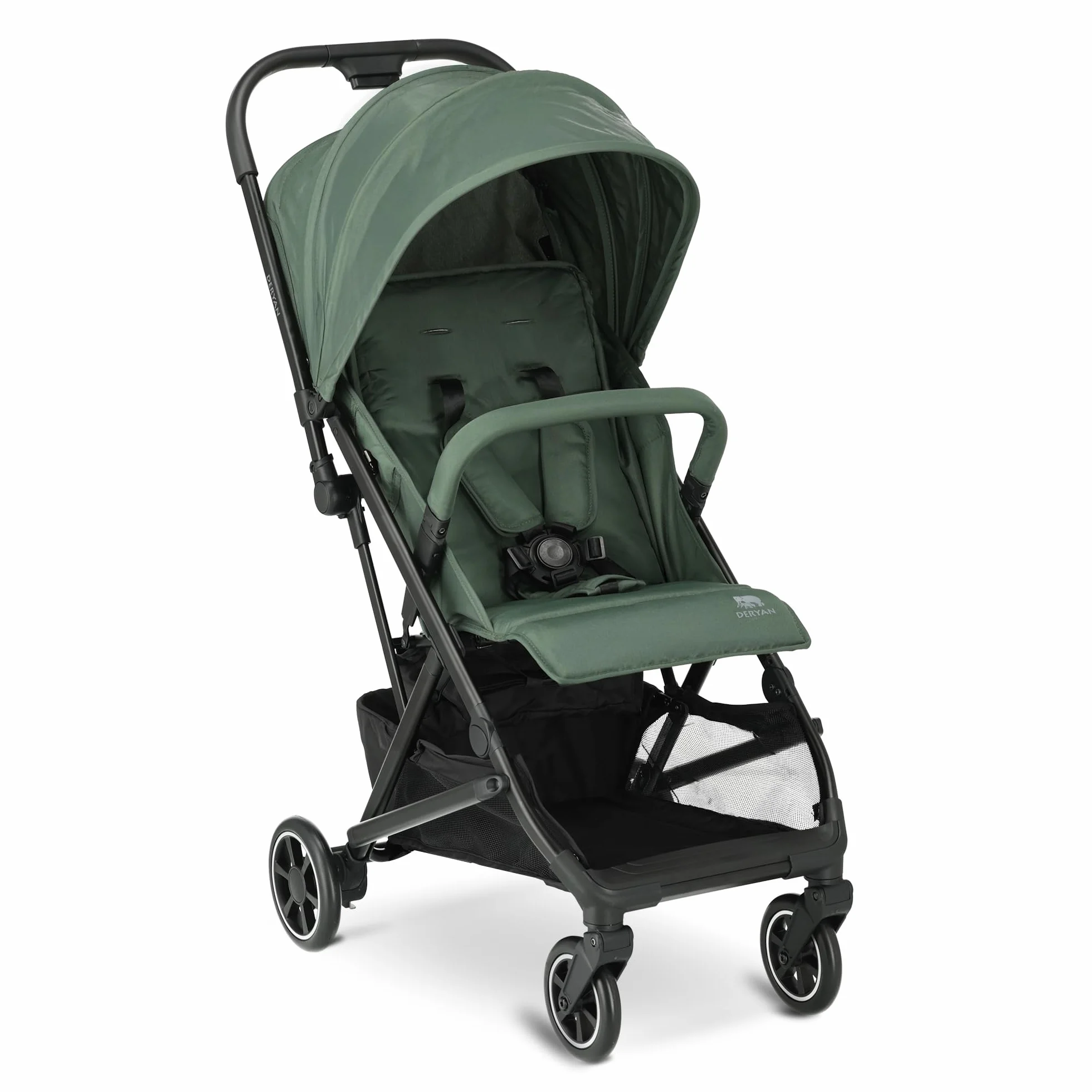 Deryan Easy Silla de Paseo Ligera, 0-4 años, 0-22 kg, Correa de Transporte, Silla Paseo Compacta, 3 Reclinaciones, Reclinación Total, Plegado Automático, Bandolera - Verde