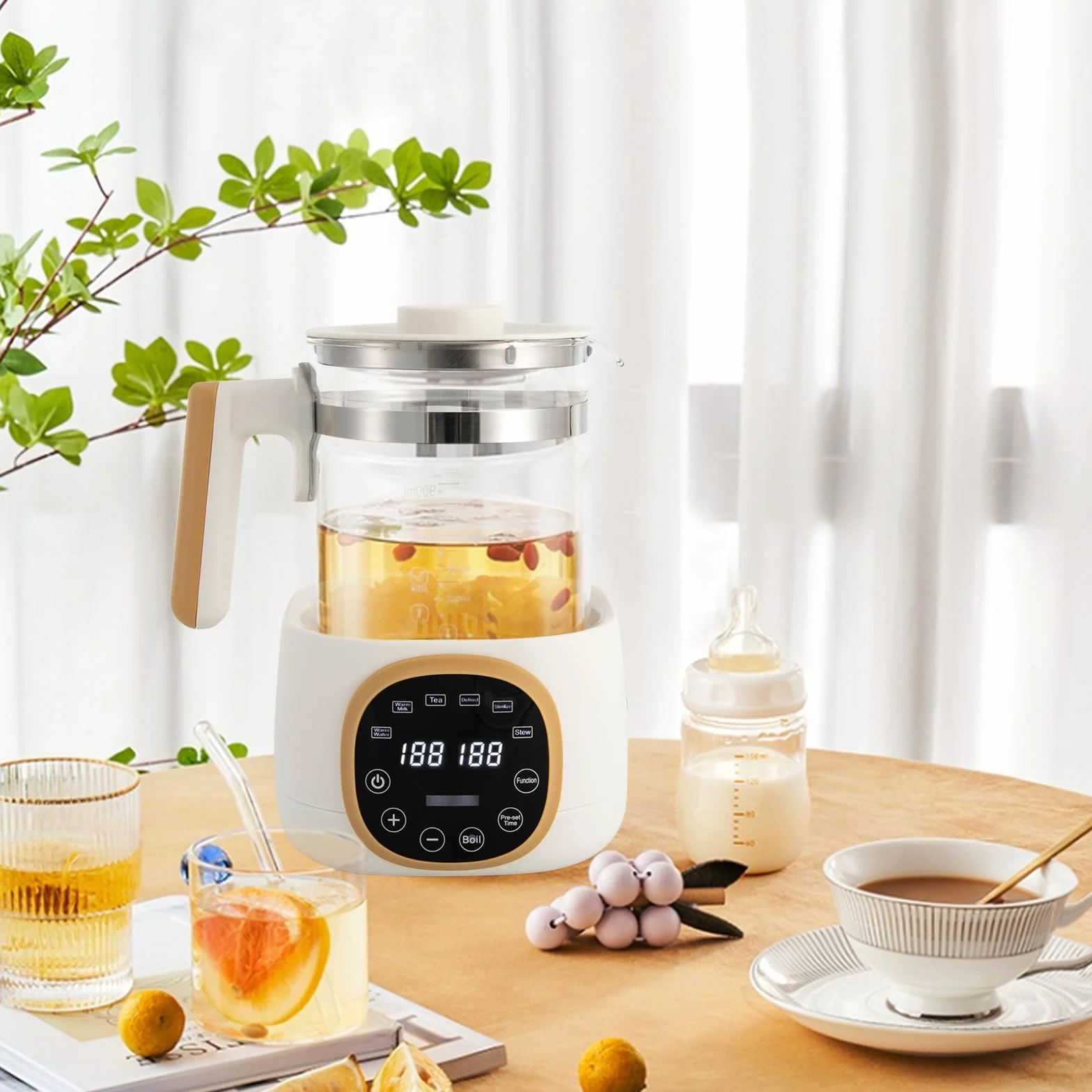 Calentador de biberones para bebé, hervidor de agua con ajuste de temperatura, 72 horas, termostato, preparación de botellas, calentador de alimentos para bebés, té, café, 1,3 l, hervidor de agua para