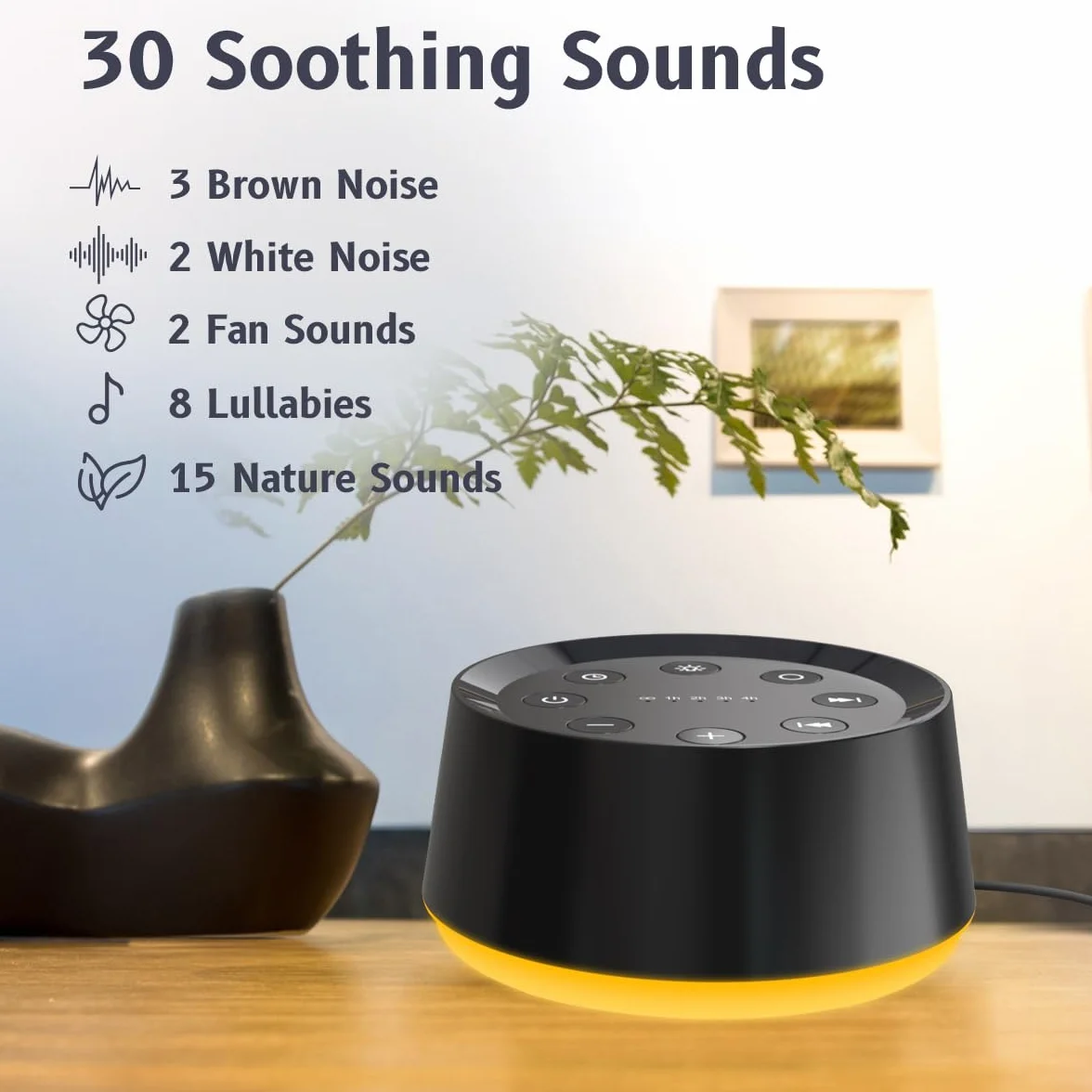 Máquina de sonido con 30 sonidos relajantes, 12 colores, luz nocturna, 36 niveles de volumen, función de memoria