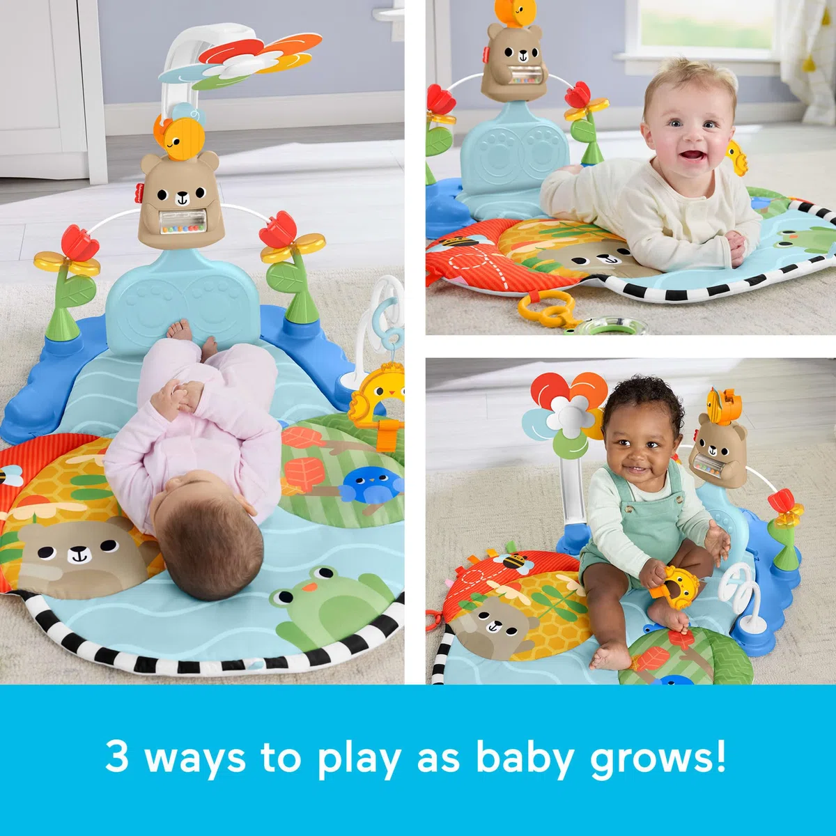 Fisher-Price Alfombrilla de Juego para bebés 3 en 1 pataditas y balanceo, Juguete de Actividades sensoriales para el Desarrollo de bebés recién Nacidos, a Partir de 0 Meses, JMT98