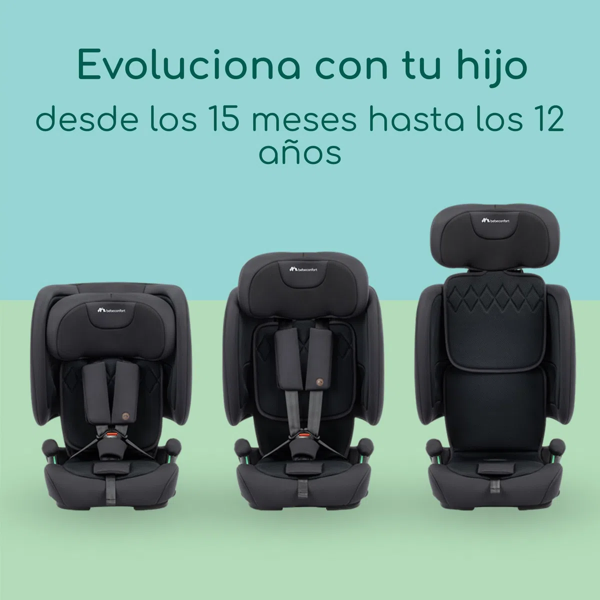 Bebeconfort Ever & Go i-Size, Silla Coche Evolutiva, 15 meses-12 años, 76-150 cm, Silla Coche Plegable de Viaje ISOFIX, Compacta y Ligera (5kg), 15 Posiciones Reposacabezas, Full Black