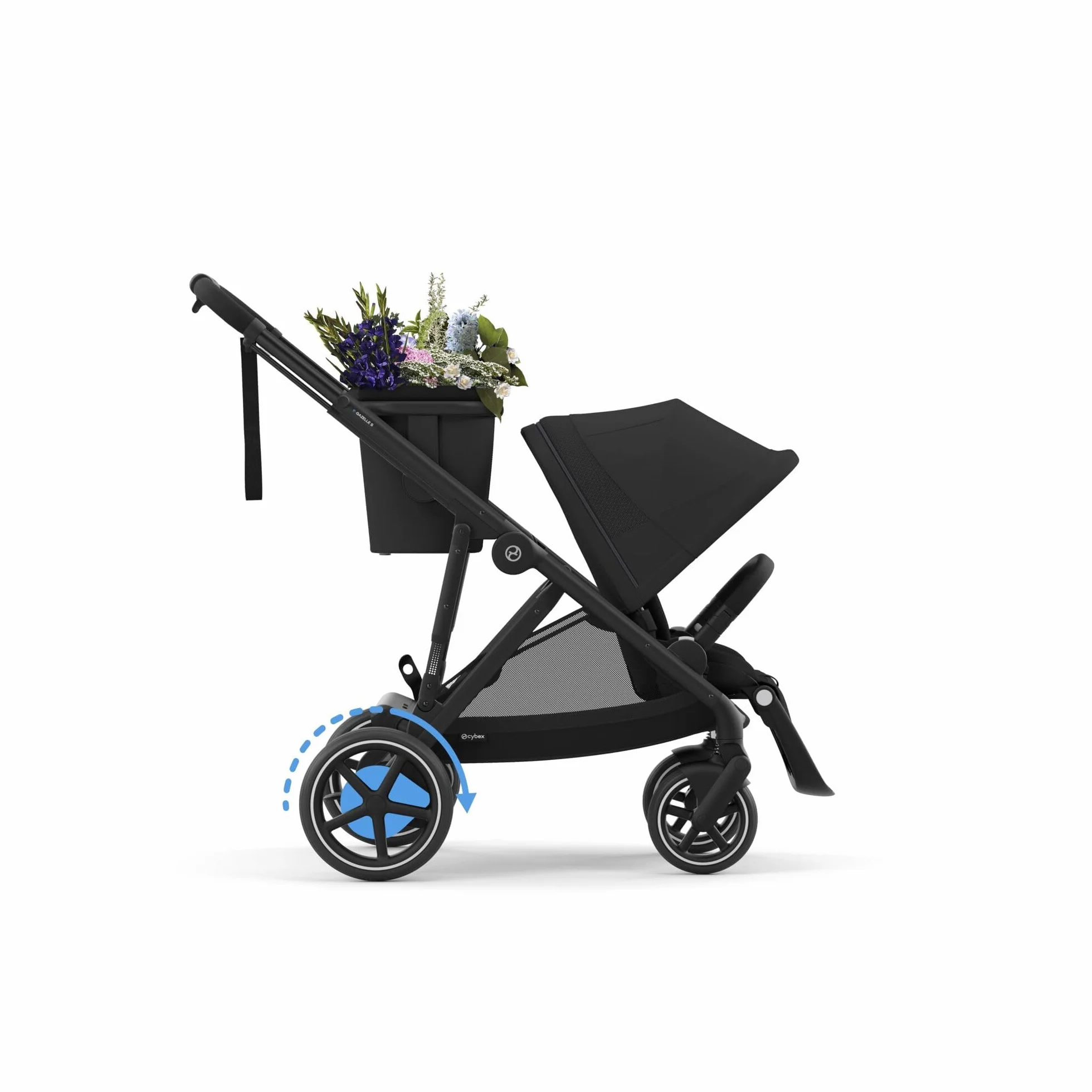 CYBEX Cochecito dorado e-GAZELLE S, máx. 22 kg (modo individual) / 2x 22 kg (modo dúo), sistema todo en 1 con accionamiento eléctrico y 20+ configuraciones, Moon Black