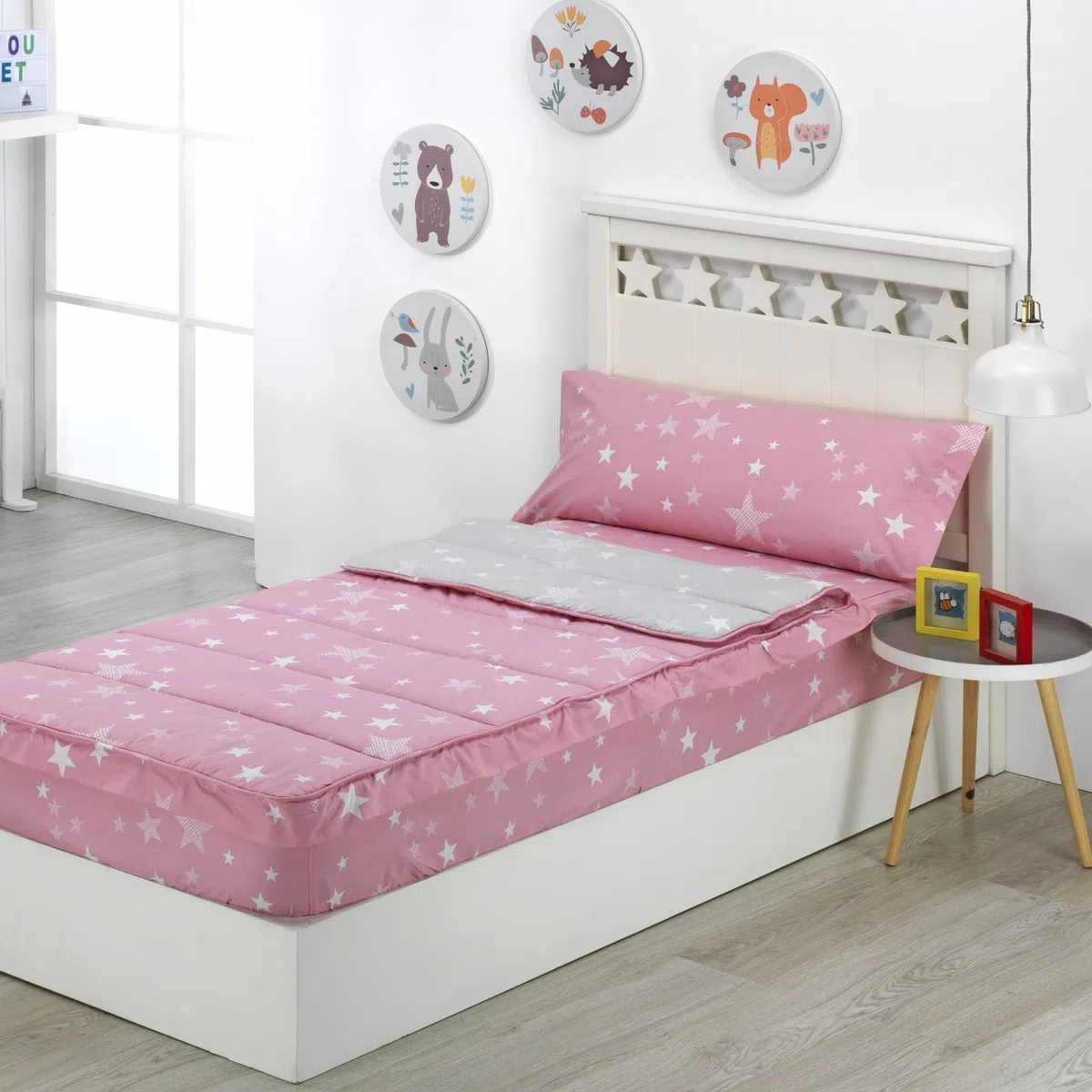 DHESTIA HOME - Saco Nórdico con Cremallera Edredón Ajustable Cama Infantil Estrellas Stars Color Agua Talla Cama 105