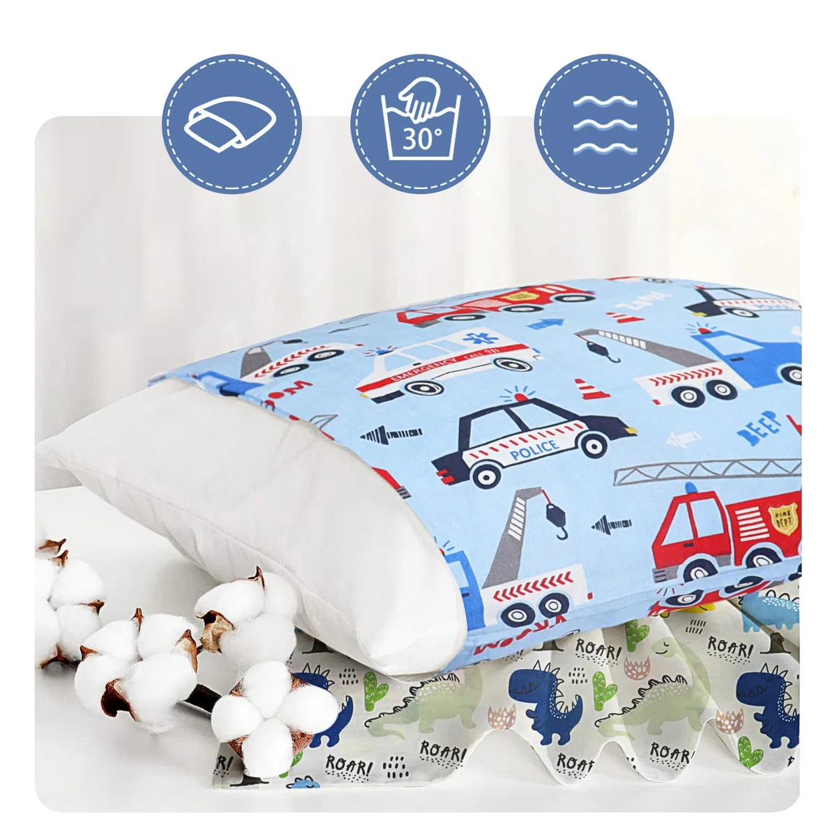 Juego de 2 Fundas de Almohada para Niños, 100% Algodón, 40 x 60 cm, Suave y Transpirable, para Bebés, con Cierre de Sobre