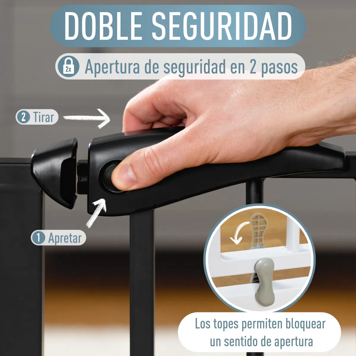 IB STYLE Barrera de Seguridad Berrin - Montaje a Presión, Sin Tornillos, Cierre Automático, Bebés y Niños, Negro, Ancho: 58-66 cm