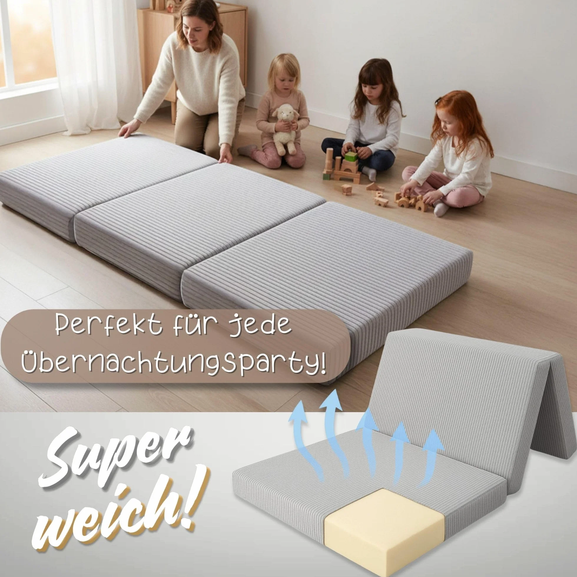 Totsy Baby Colchon Plegable Niños 60x120 cm Cama Supletoria Invitados Colchón de Suelo Habitación Infantil Colchón de Viaje Portátil Compacto Funda Desenfundable Lavable Oeko-Tex 60 x 120 Marrón