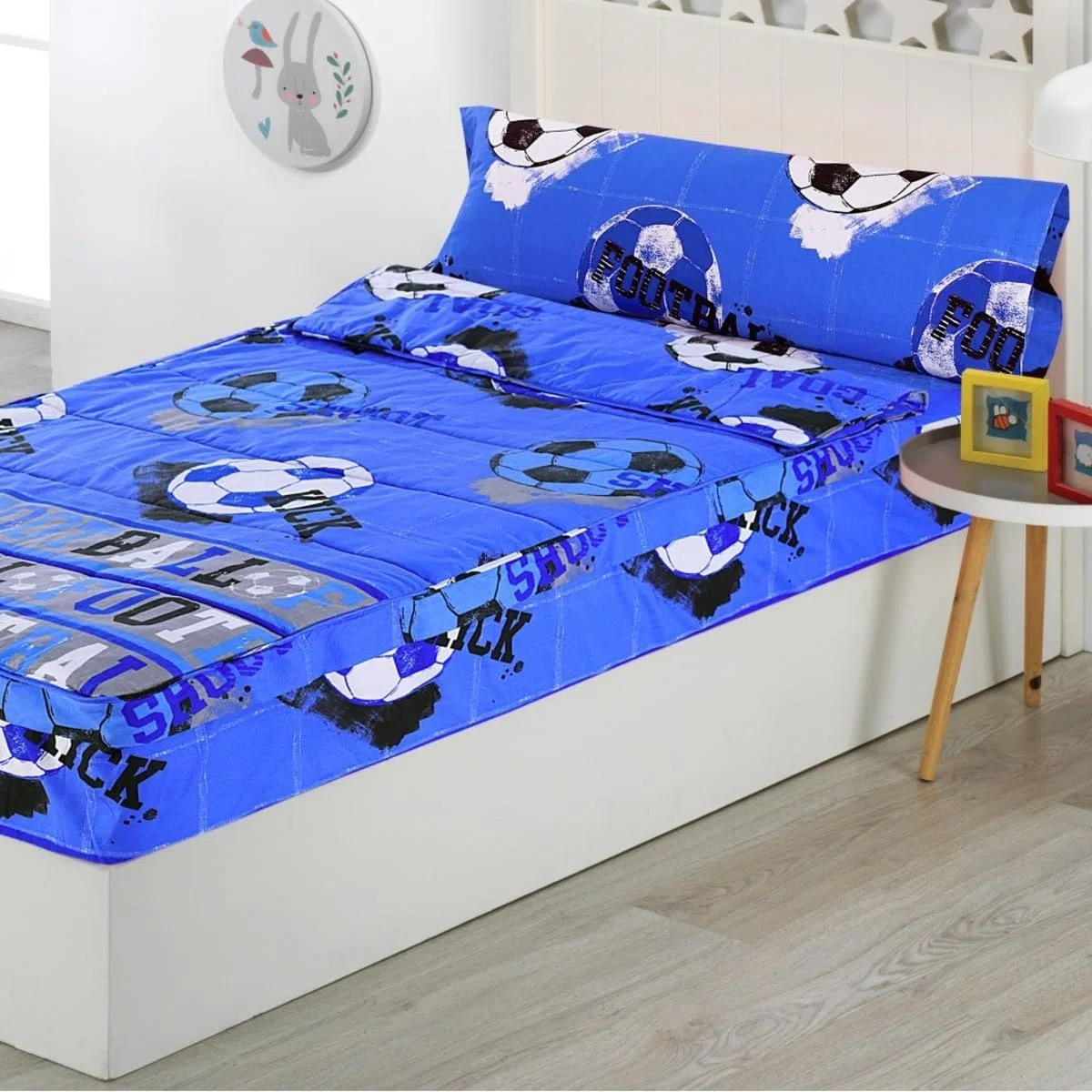 DHESTIA HOME Saco Nórdico con Cremallera Edredón Ajustable Cama Infantil Fútbol Quick Color Azul Talla Cama 105