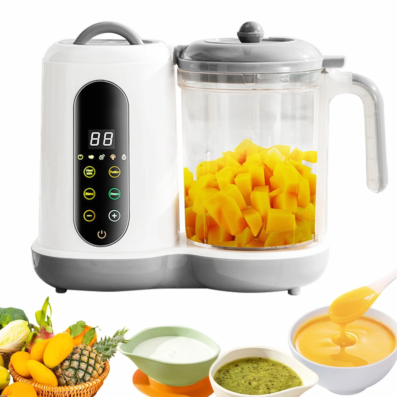 Robot Cocina Bebe, Multifunción Procesador de Alimentos Bebe, Robot de Cocina para Bebé, Cocina y Trocea Automáticamente, Limpieza Automática, Esterilizado, Recalentar, Descongela, Mezcla