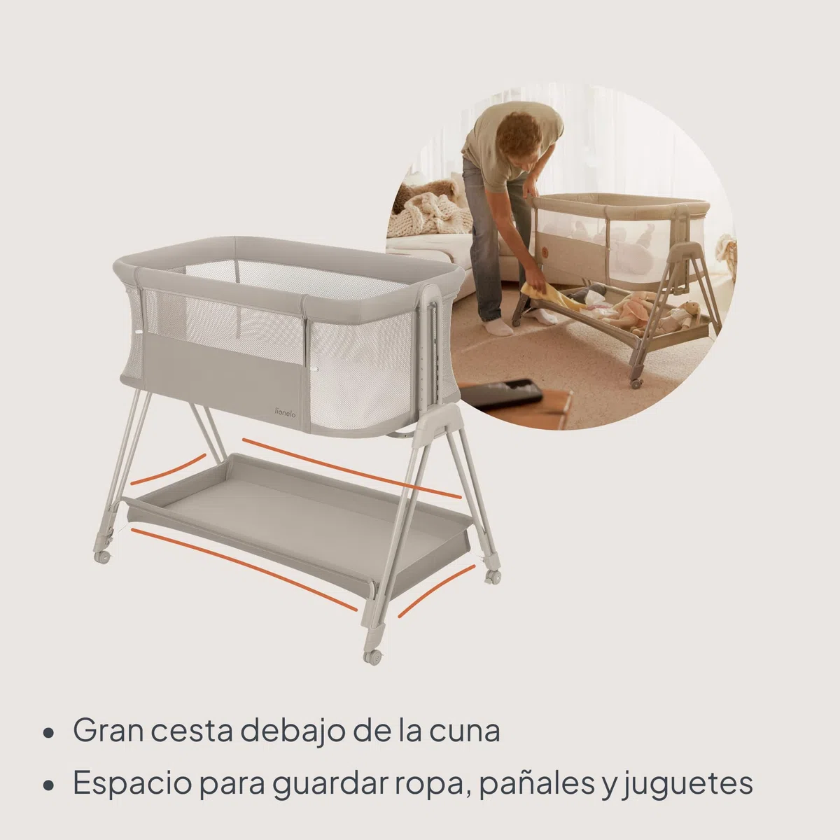 lionelo Luna Cuna de colecho portátil con colchon Cuna de Viaje Bebe co-Sleeping Desde recién Nacido hasta los 9 kg Altura e inclinación Regulables 4 Ruedas con Bloqueo ventilada