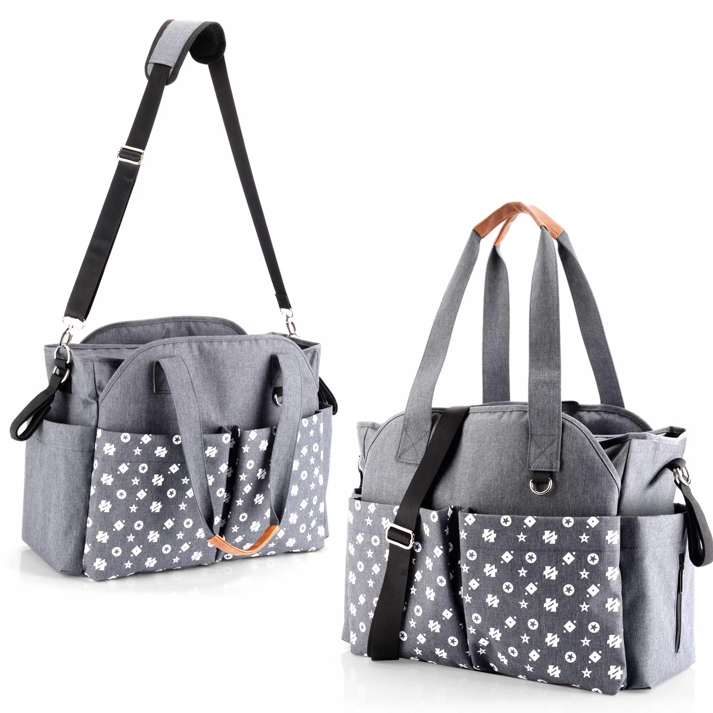 Homlynn Bolsa para cambiar pañales para bebés, materna messenger con correas para cochecitos (gris)