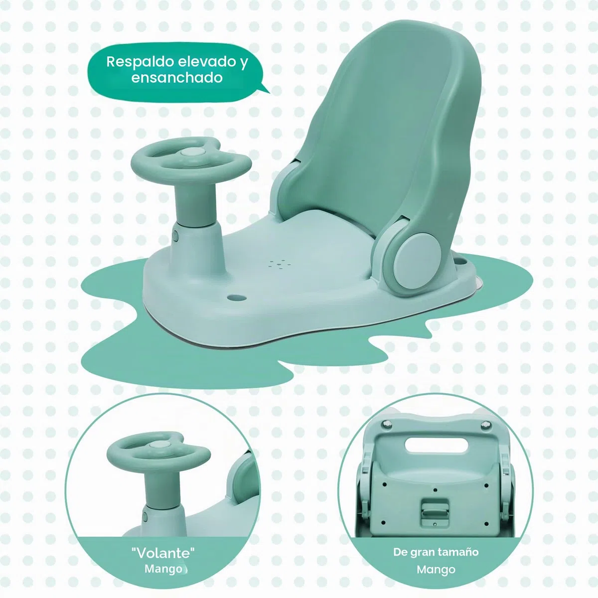 Asiento de baño para bebé con respaldo ajustable, silla de ducha plegable para bebés con ventosa fuerte, portátil para bebés a partir de 6 meses, verde
