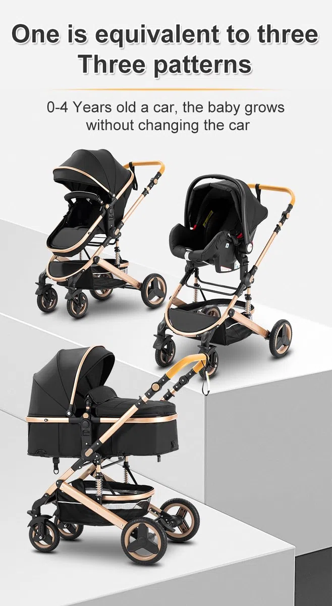 Cochecito para bebé 3 en 1 Sistema de viaje versátil, para uso desde el nacimiento hasta los 3 años - Combinación de cochecito, cuna - Incluye bolsos de mamá, tapa