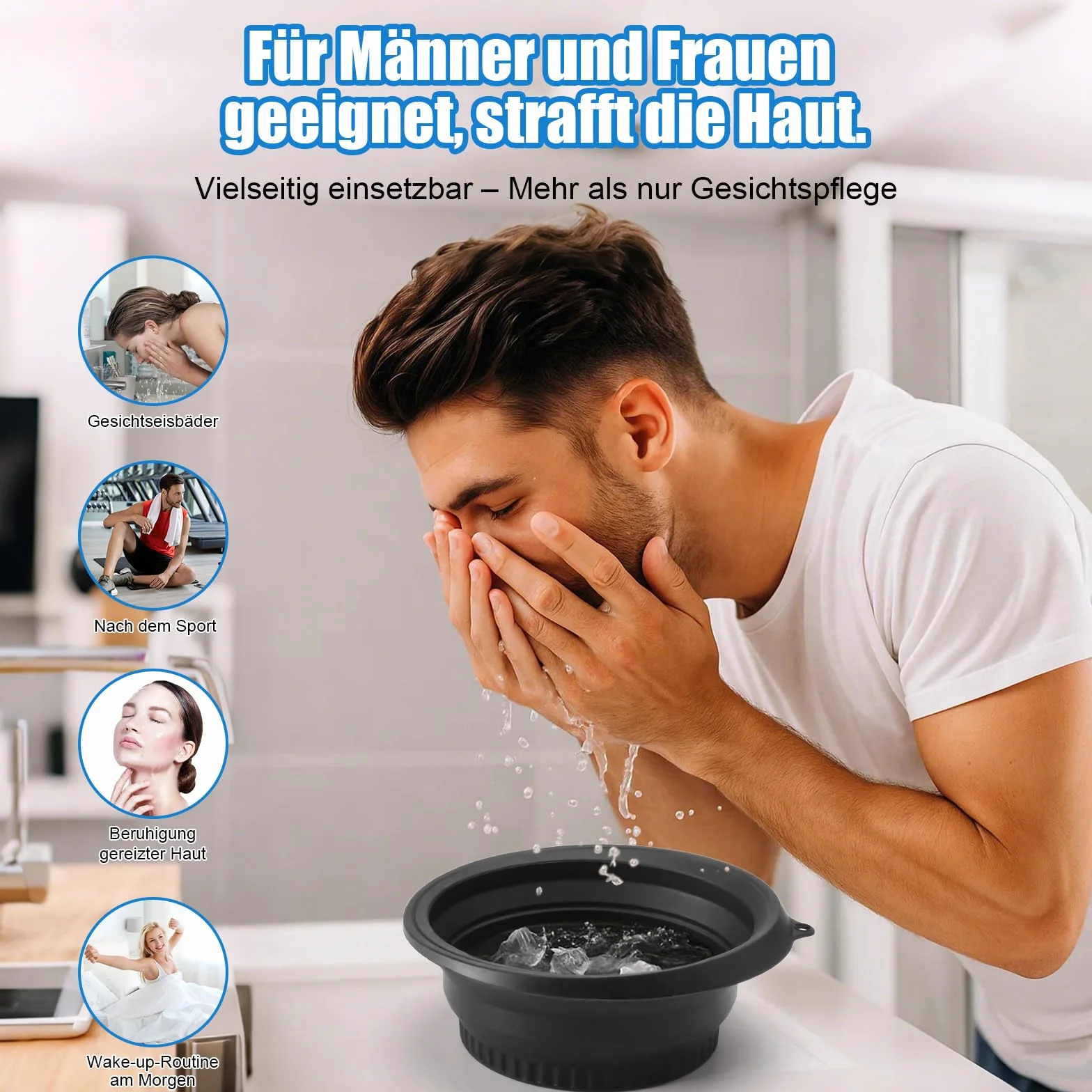 Face Ice Bath Bowl - Foldable Silicone WashBasin - Quick Cooling, Reducing Swelling, Gentle on Skin, Diseño portátil, fácil de limpiar, para personas que se preocupan por su cuidado de la
