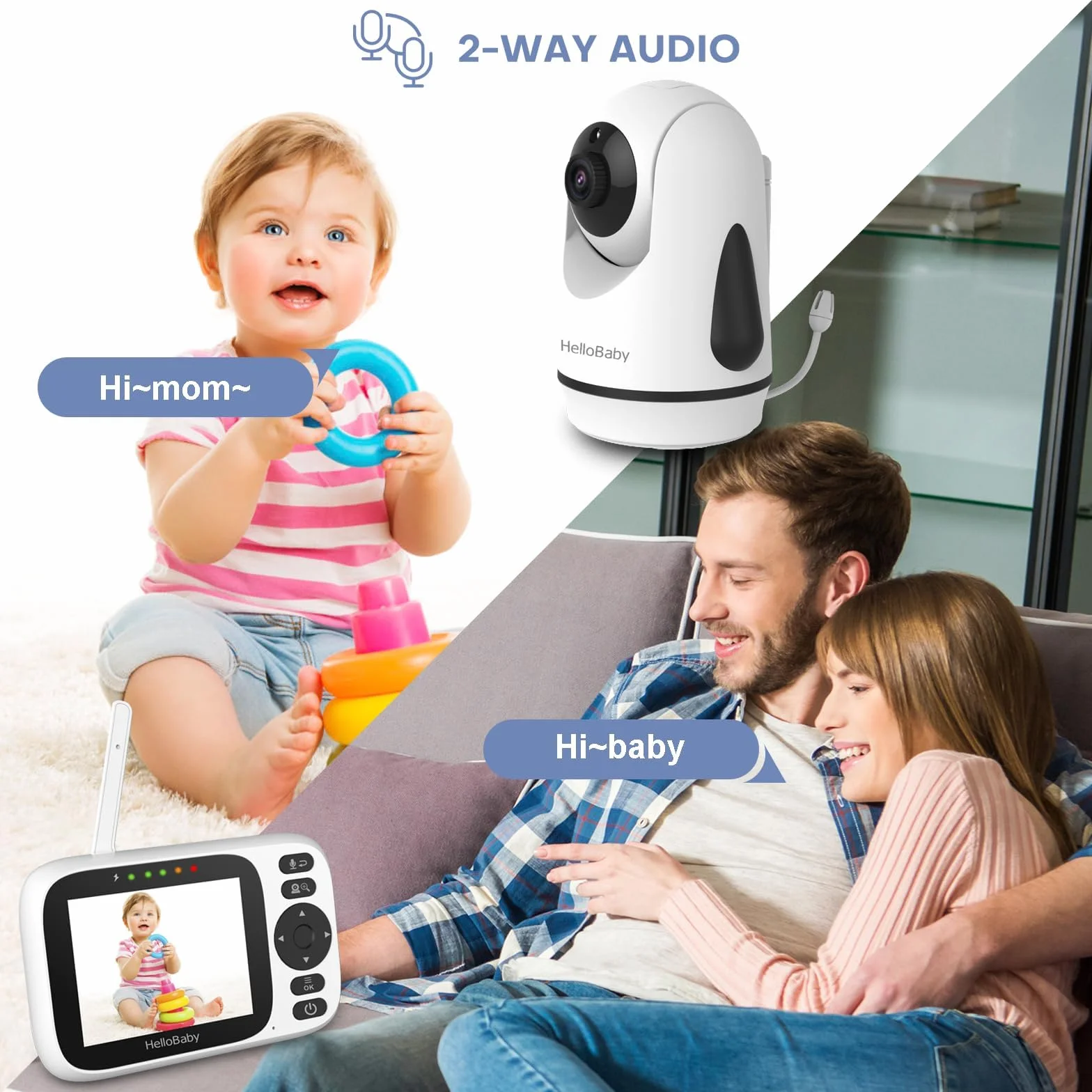 HelloBaby Camara Vigilancia Bebe Vigilabebes con Camara con Pantalla 3.2" IPS, Baby Monitor con cámara y audio, Visión Nocturna,Sin WiFi, Despertador, Conversación Bidireccional Escucha Bebes,Lulabies