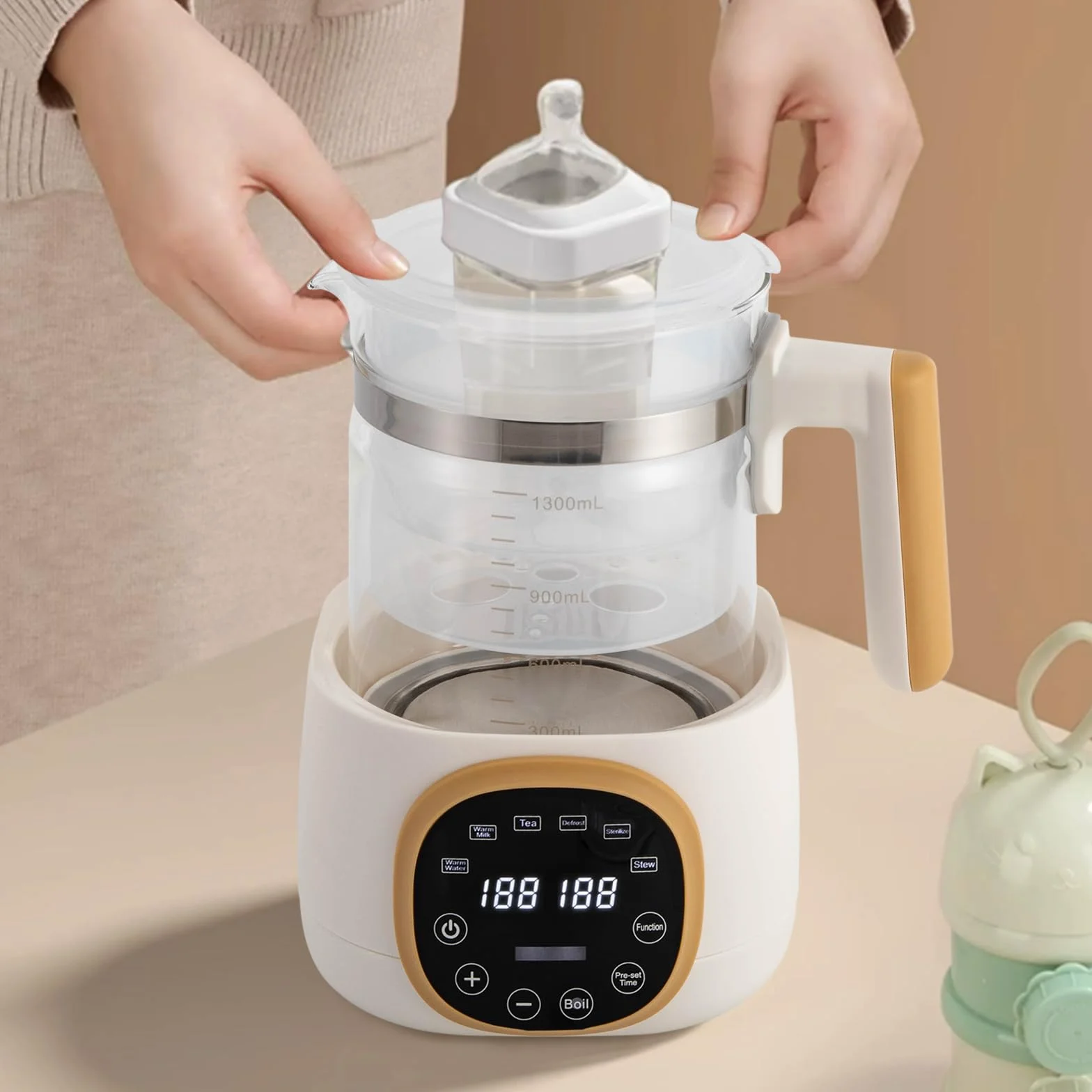 Calentador de biberones para bebé, hervidor de agua con ajuste de temperatura, 72 horas, termostato, preparación de botellas, calentador de alimentos para bebés, té, café, 1,3 l, hervidor de agua para