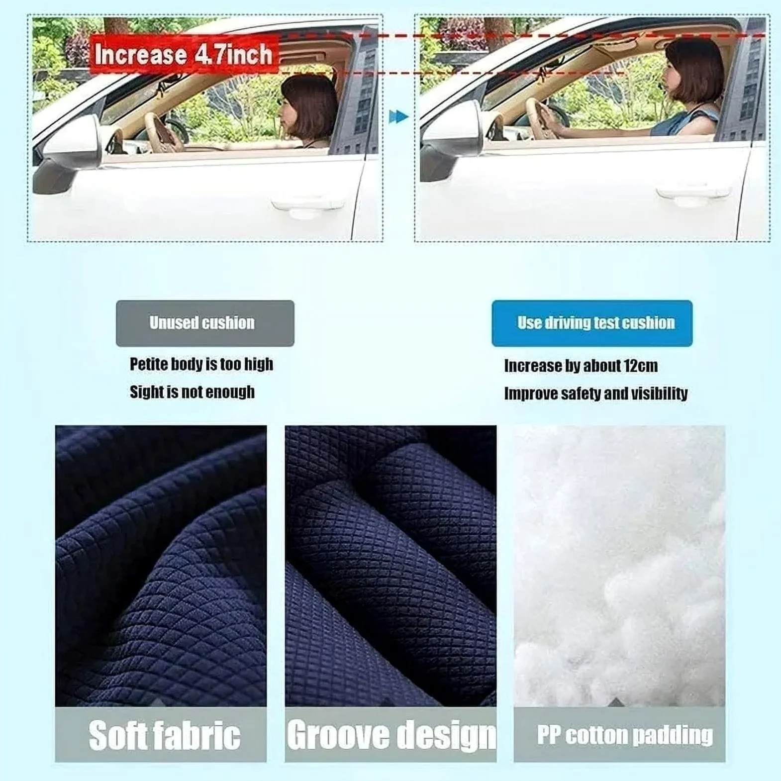 Cojín Elevador de Asiento para automóvil Ergonómico Cojín de Asiento portátil Altura 12cm Antideslizante para Conductor Pasajero niño