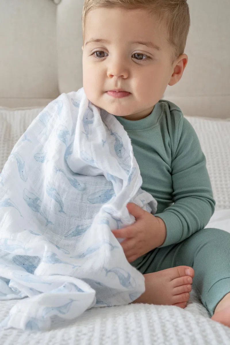 aden + anais Oceanic - Juego de 2 Mantas de Muselina orgánica 100% Transpirable para bebés y niños, diseño Estampado de Estrellas, Color Azul, Gales, artículos Esenciales para Dormir para recién
