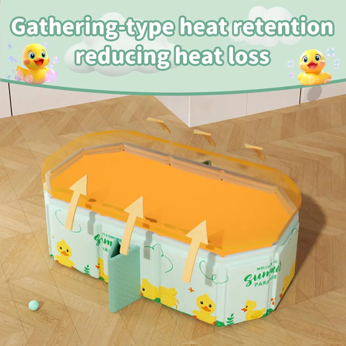 Bañera plegable para Niños, Bañera Grande para Niños Pequeños,Bañera Portátil con Juguetes para Niños,Trae 5 pelotas oceánicas y 2 patitos de goma gigantes (Azul)