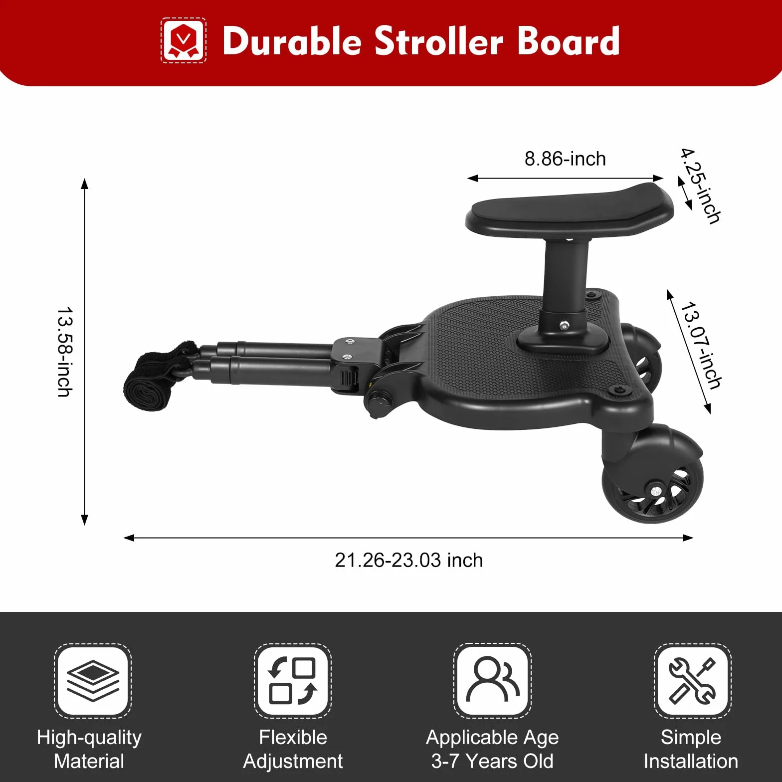 Plataforma con asiento para carro, tabla con asiento universal, con correa para colgar, tabla de pie, pedal auxiliar de polipropileno, accesorios de 25 kg, para cochecito de bebé, extraíble