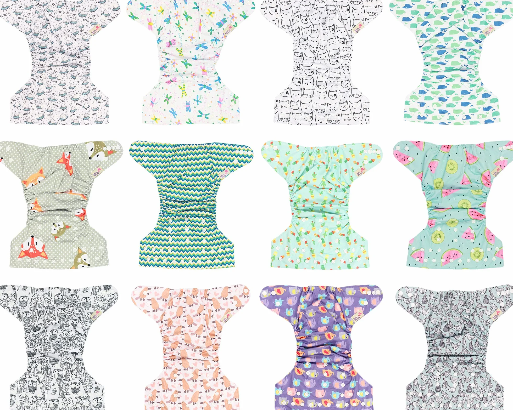 Littles and Bloomz - Pañal reutilizable con bolsillo para bebé, pañal de tela de tamaño estándar, 12 pañales, FLP2-1203