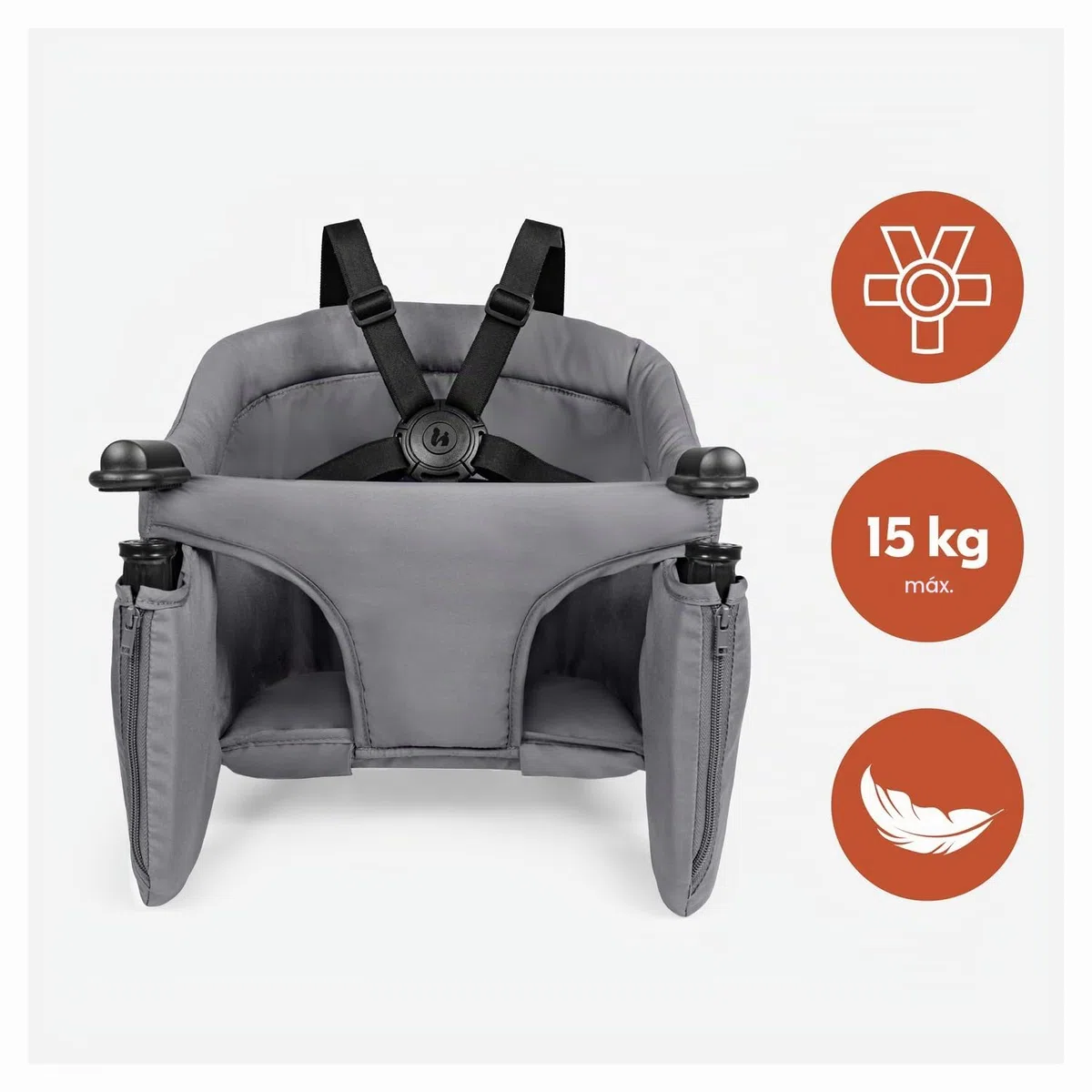 hauck Fix N Sit Silla de Mesa Bebé | Trona de Viaje Plegable con Arnés de 5 Puntos desde 6 Meses hasta 15 kg - Fijación Segura - Bolsa de Transporte - Ligera y Compacta - Ideal para Viajar - Gris