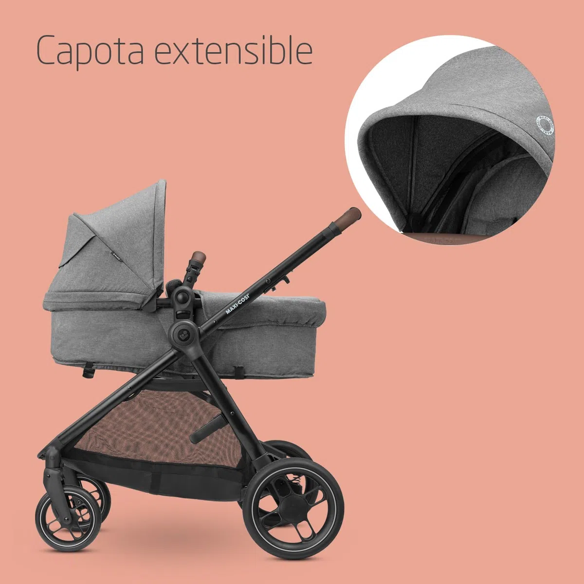 Maxi-Cosi Zelia S Trio Cochecito Bebe 3 Piezas, 0 - 4 Años, hasta 22 kg, Plegable, Compacto y Reclinable Silla de Paseo, con CabrioFix S i-Size Silla Coche Bebe, Accesorios, Bolso Cambiador, Gris