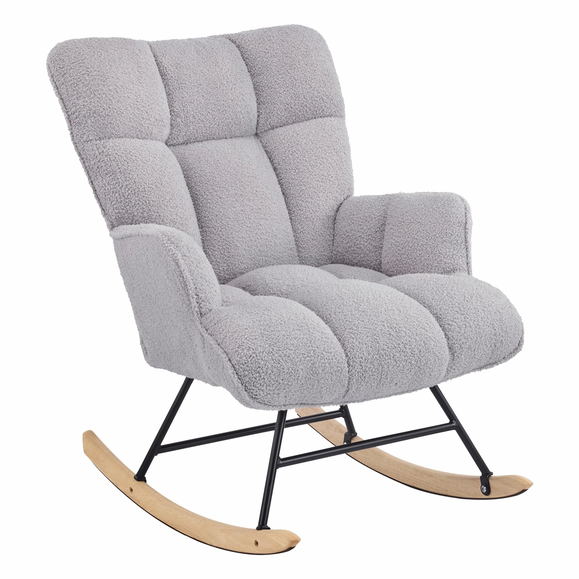 Silla Mecedora de Lactancia Tapizada Peluche Patines Madera Gris