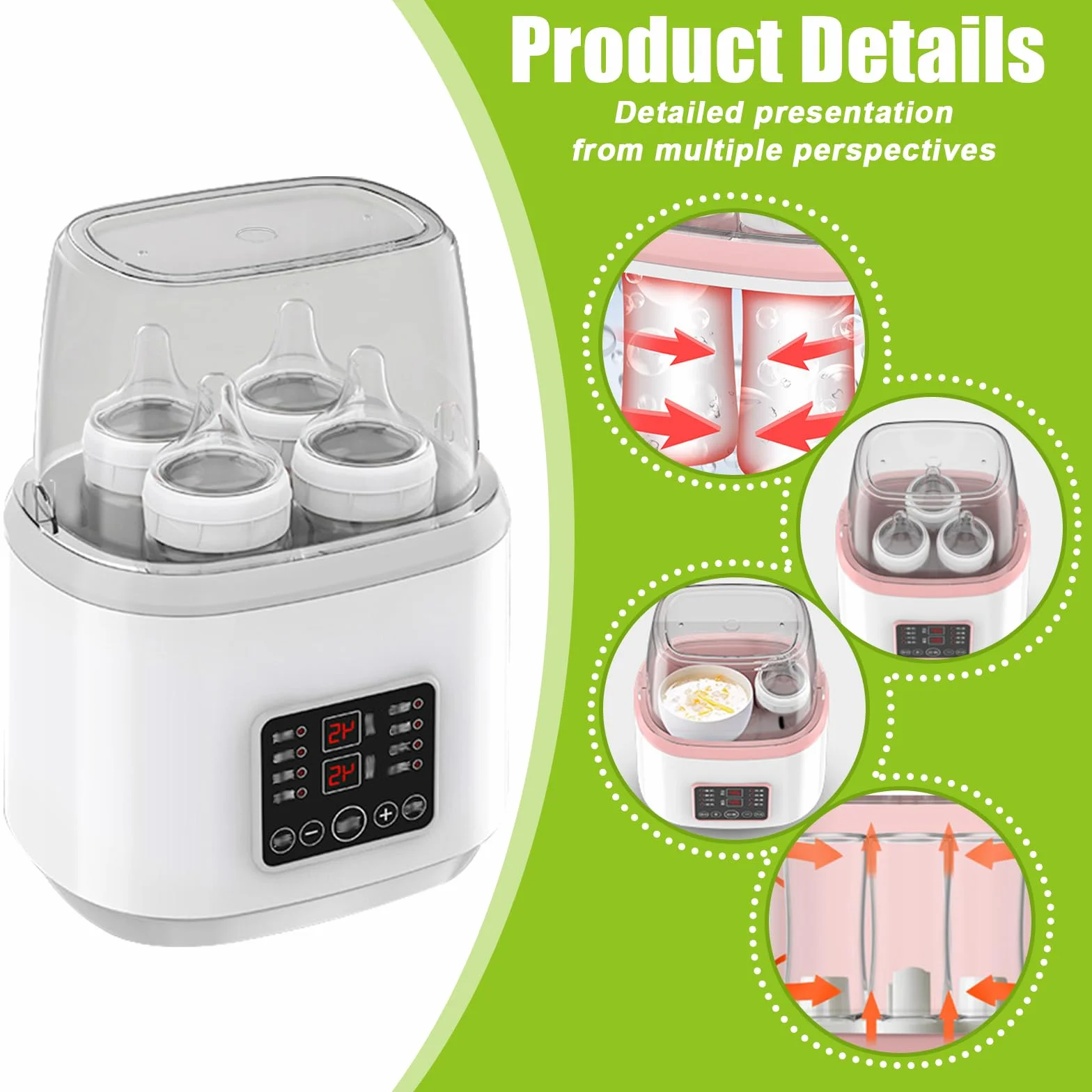 GBKDQQ Calentador de biberones para bebé, 8 en 1, esterilizador para biberones, calentador de biberones para bebés, calentador rápido de alimentos para bebés y descongelación, calentador de alimentos