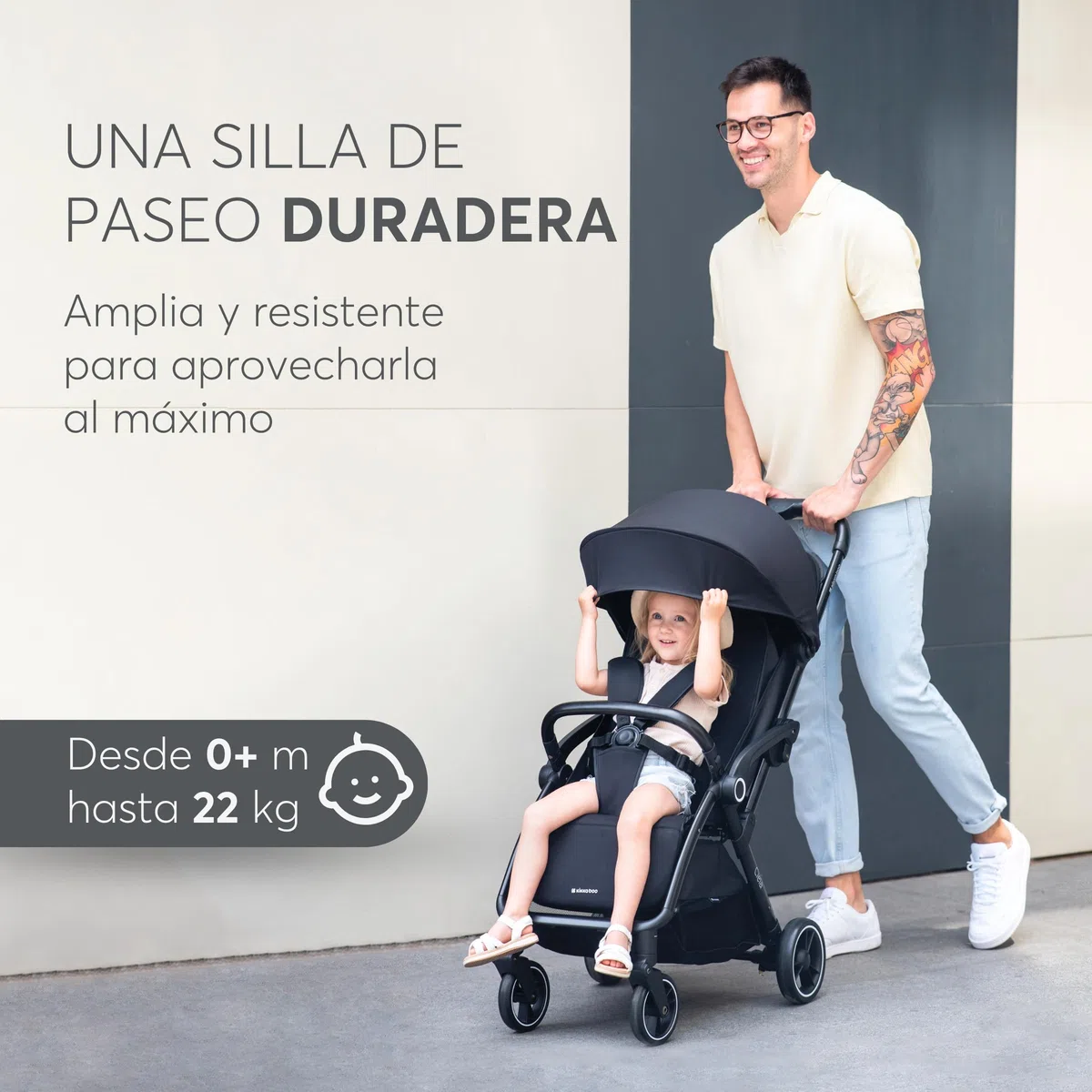 KikkaBoo Silla de Paseo Ligera CIELA, Carrito Bebé Compacto hasta 22 kg, Plegado Automático, Reclinable, Superligero, Tamaño Cabina Avión, Negro