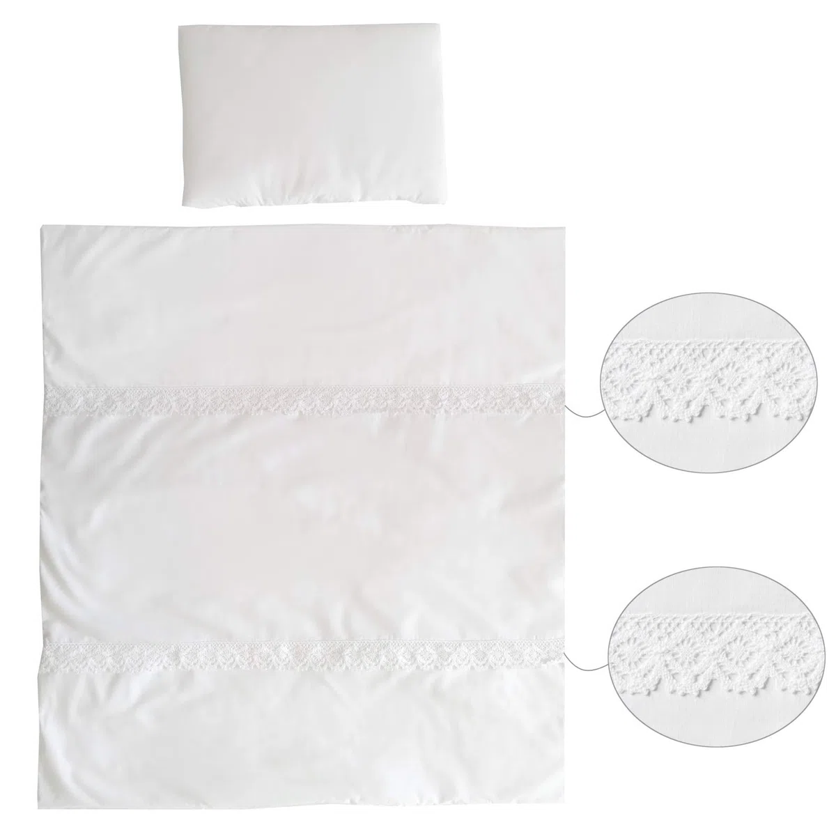 Vizaro - Edredón Med. 70x80cm + Almohada para Minicuna 50x80cm o Cuna de Colecho - 100% Algodón - Hecho UE - Bordado Blanco