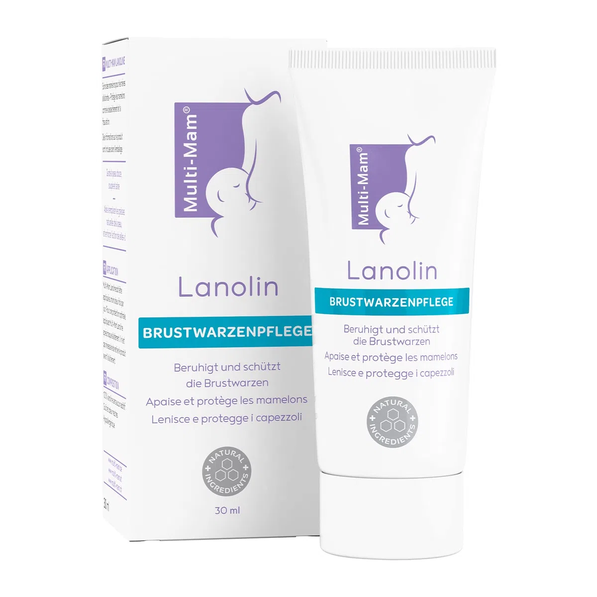 Multi-Mam Lanolin crema para pezón de 30 ml para lactancia – Ayuda a los pezones secos y sensibles para madres lactantes – Hipoalergénica sin fragancias – Lanolina ungüento pezón lactancia