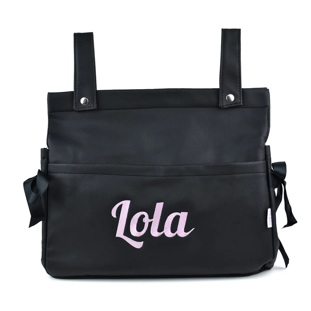 Bolso Carro Bebe Personalizado Panera con Nombre - Negro | Bolsa Carrito Bebé de Polipiel con Cremallera | Bolso Maternidad Organizador para Carrito | Fabricado en España | 37x33x13 cm
