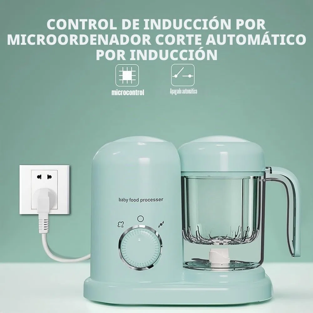 Robot de Cocina Multifunción para Bebé, Cucción al Vapor y Mezclado Automático, Fácil de Limpiar, Mezclador con Pantalla LED para Niños desde 4 Meses, Diseño Todo-en-Uno y Compacto (Verde)