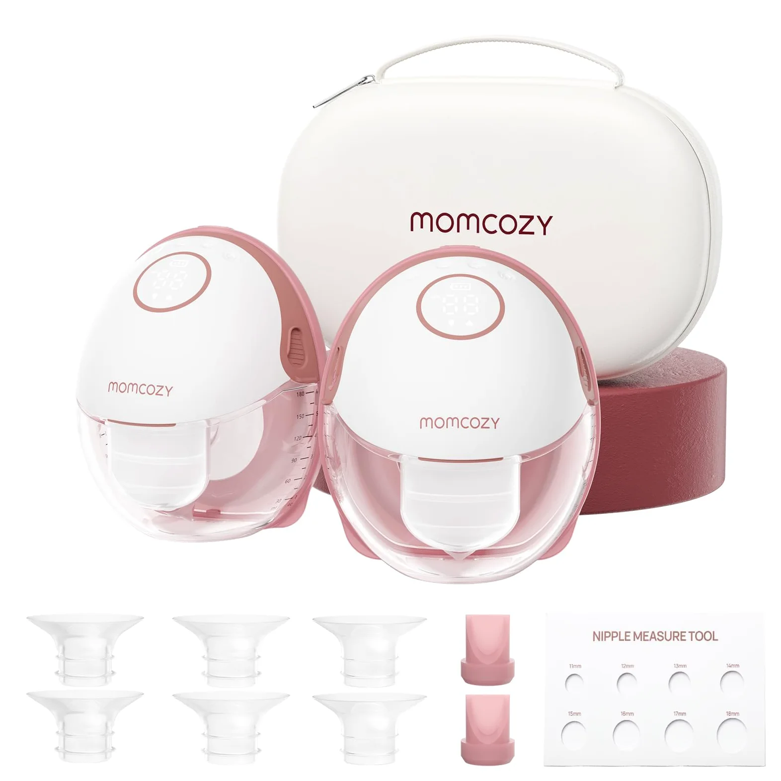Momcozy Sacaleches Electricos Mano Libres Portátil con 3 Modos y 9 Niveles, Brida DoubleFit Más Ajustado & Discreto, Más Leche y Ajuste Cómodo, 24mm - Rojo