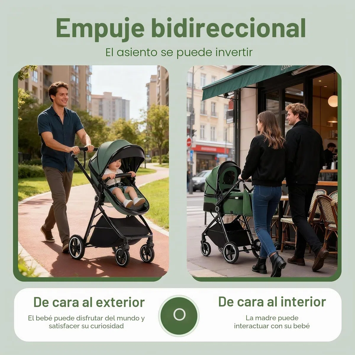 Gcarebb Sistema de viaje 3 en 1, cochecito con mango de altura ajustable, cochecito de viaje con cubierta de lluvia, cochecito de bebé con marco de aluminio para recién nacido