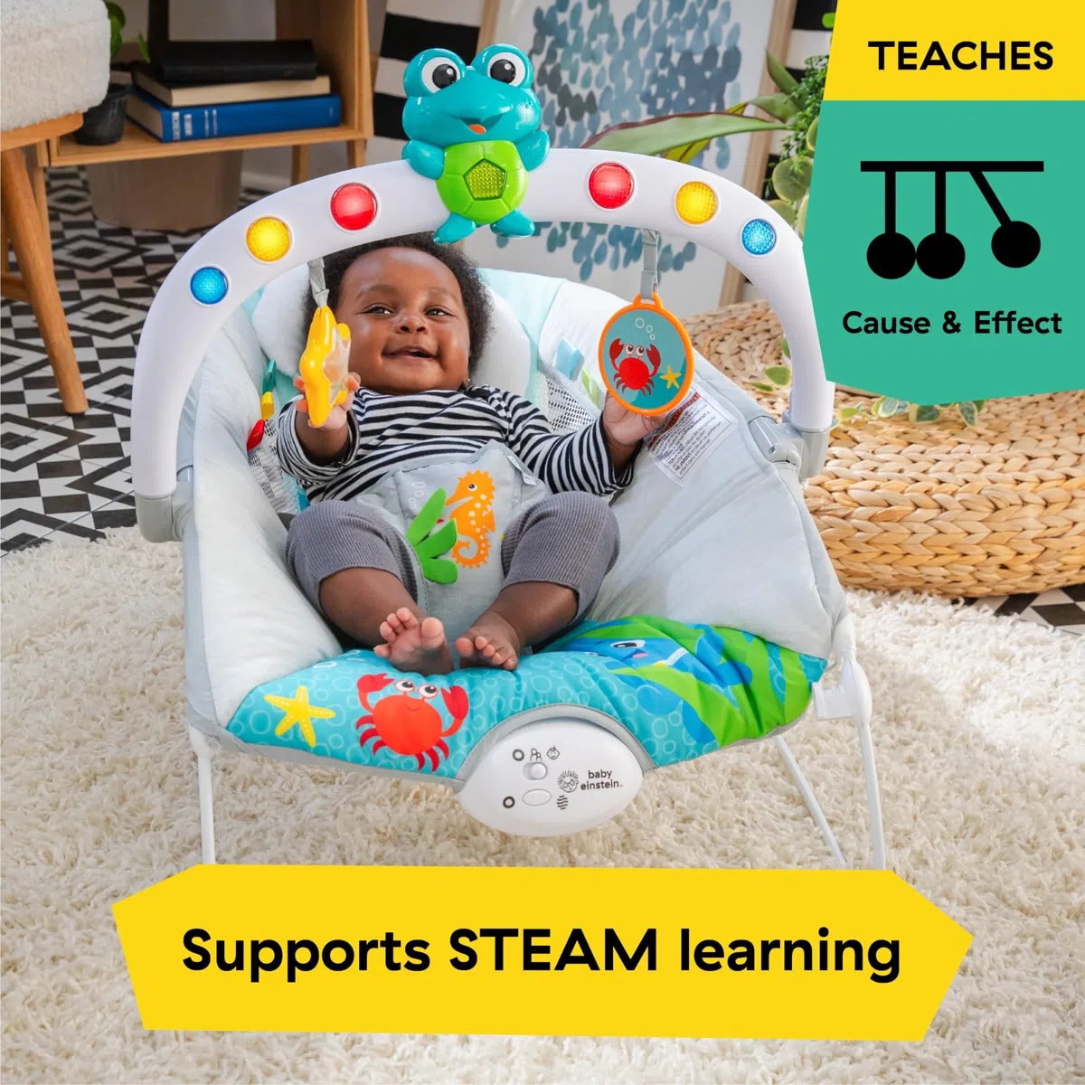 Baby Einstein, Hamaca musical para bebs Kick to It Neptune, de la coleccin Ocean Explorers, unisex, para edades de 0 a 6 meses hasta 9 kilos